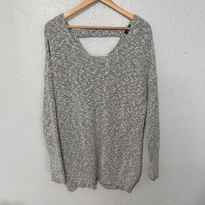 Torrid Gray Marled Oversized Slouchy Open Cutout Back V-Neck Knit Sweater Size 0